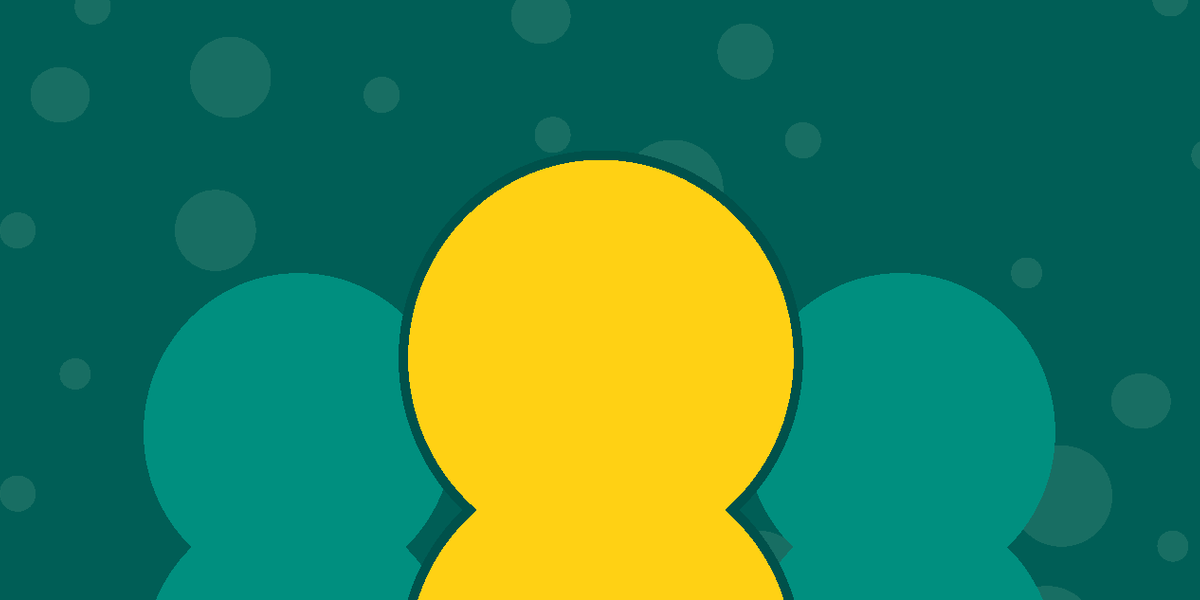 Banner with a navy background with three people outline icons: two turquoise and one centre yellow.