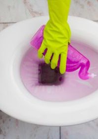 Image of toilet with cleaning detergent.