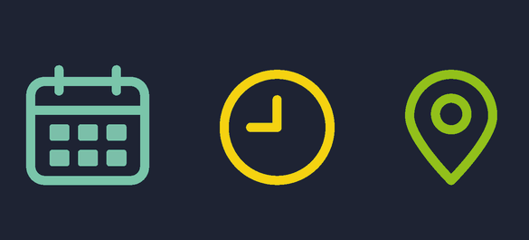 Icons of calendar, clock and location pin