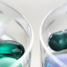 Coloured pills on a dish