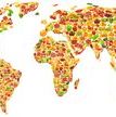 Variety of food drawings in the shape of a mappa mundi
