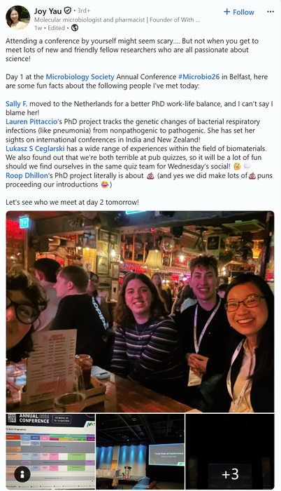 Joy Yao's LinkedIn post at microbio26