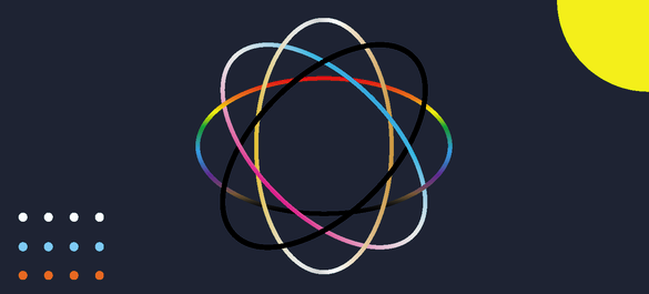 A navy banner cover with multi-coloured shapes.