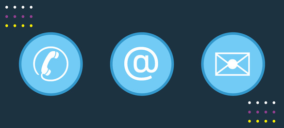 Icons of a phone, email and letter