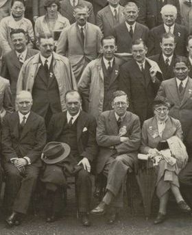 Founding members of the Society for General Microbiology, pictured in the front row at the Second International Congress of Microbiology in 1936
