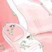 Pink illustration of hands with small green designs scattered across them