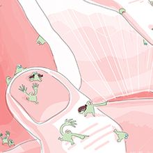 Pink illustration of hands with small green designs scattered across them