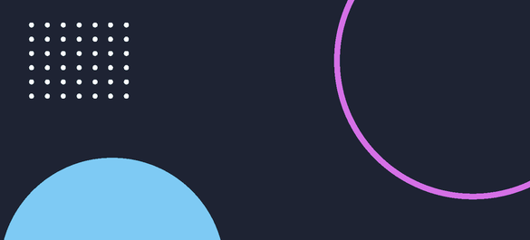 A navy banner cover with a purple and blue shapes.