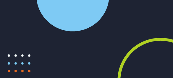 A navy banner cover with a small multi-coloured dots in bottom left corner, a light blue semi-circle and green arch in the bottom right.