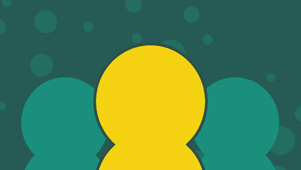 Banner with a navy background with three people outline icons: two turquoise and one centre yellow.