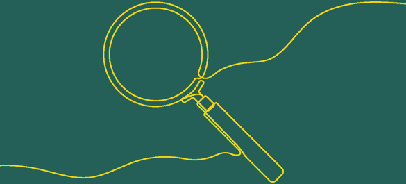 Yellow illustration of a magnifying glass.