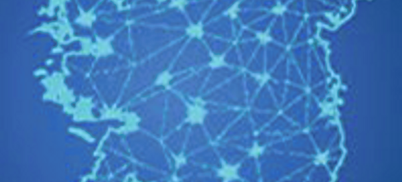 Blue outline of Ireland on a map with interconnecting lines.