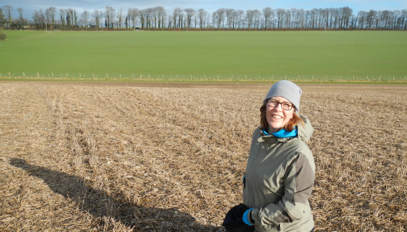 Kate Buckeridge, preparing to sample soil from two fields under different management intensities in Salisbury UK. 