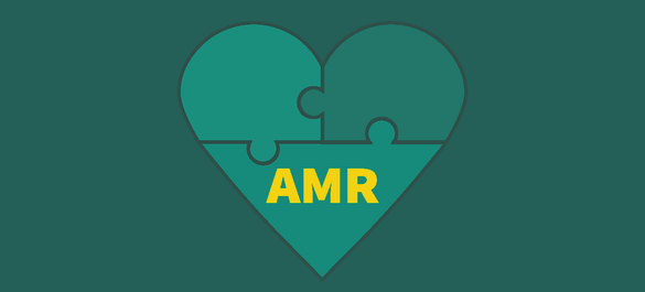 Jigsaw heart, with yellow text that reads 'AMR'.