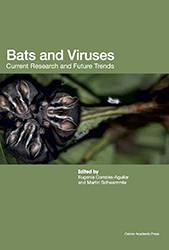 Picture of three bats with a green background where it reads "Bats and Viruses"