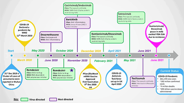 Graphic image of a timeline for the Corona virus