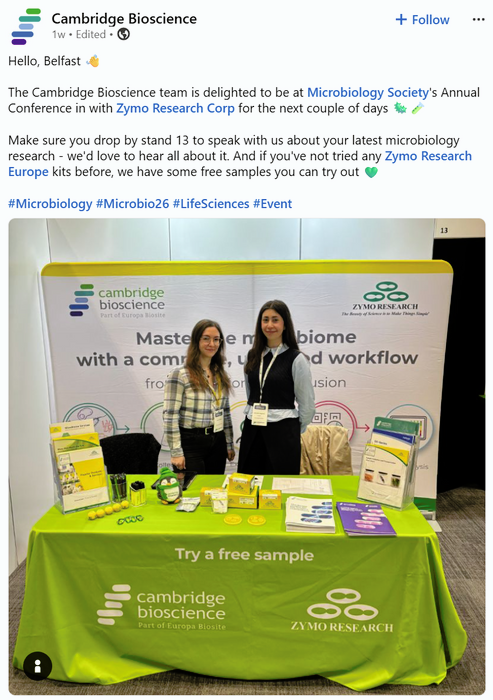 Zymo's LinkedIn post at microbio26