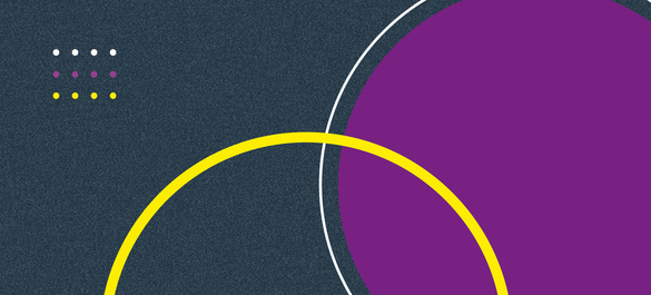 A navy banner cover with a purple and yellow shapes.